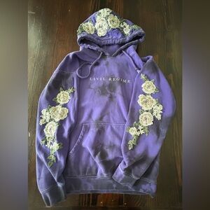 Civil Regime | White Roses Hoodie | Tie Dye Rose‎ Appliqué Sweatshirt | Small
